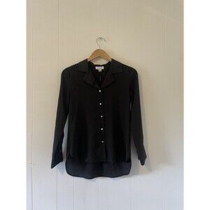 NEW Calvin Klein Petite Small Black Silver Button Down Long Sleeve Blouse Office